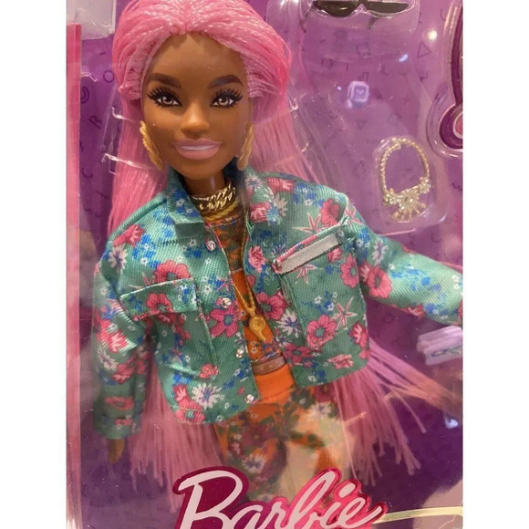 NEW Barbie Extra Doll#10 in Floral-Print Jacket And Jogger Set with DJ Mouse Pet - Picture 8 of 13
